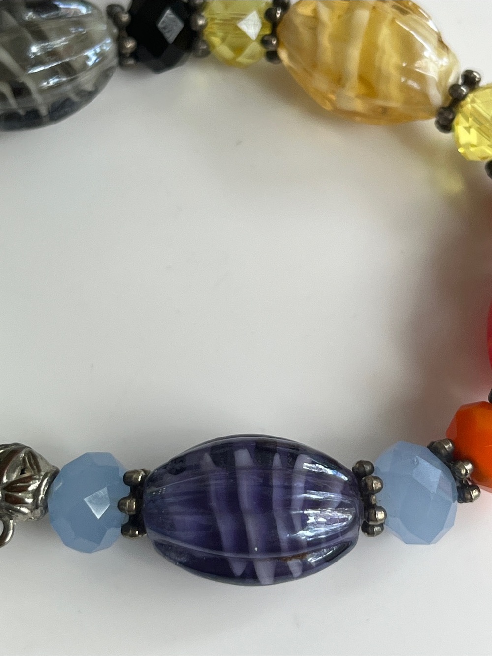 Handmade Glass Bead Bracelet in Green, Yellow & Gray - Picture 7 of 10